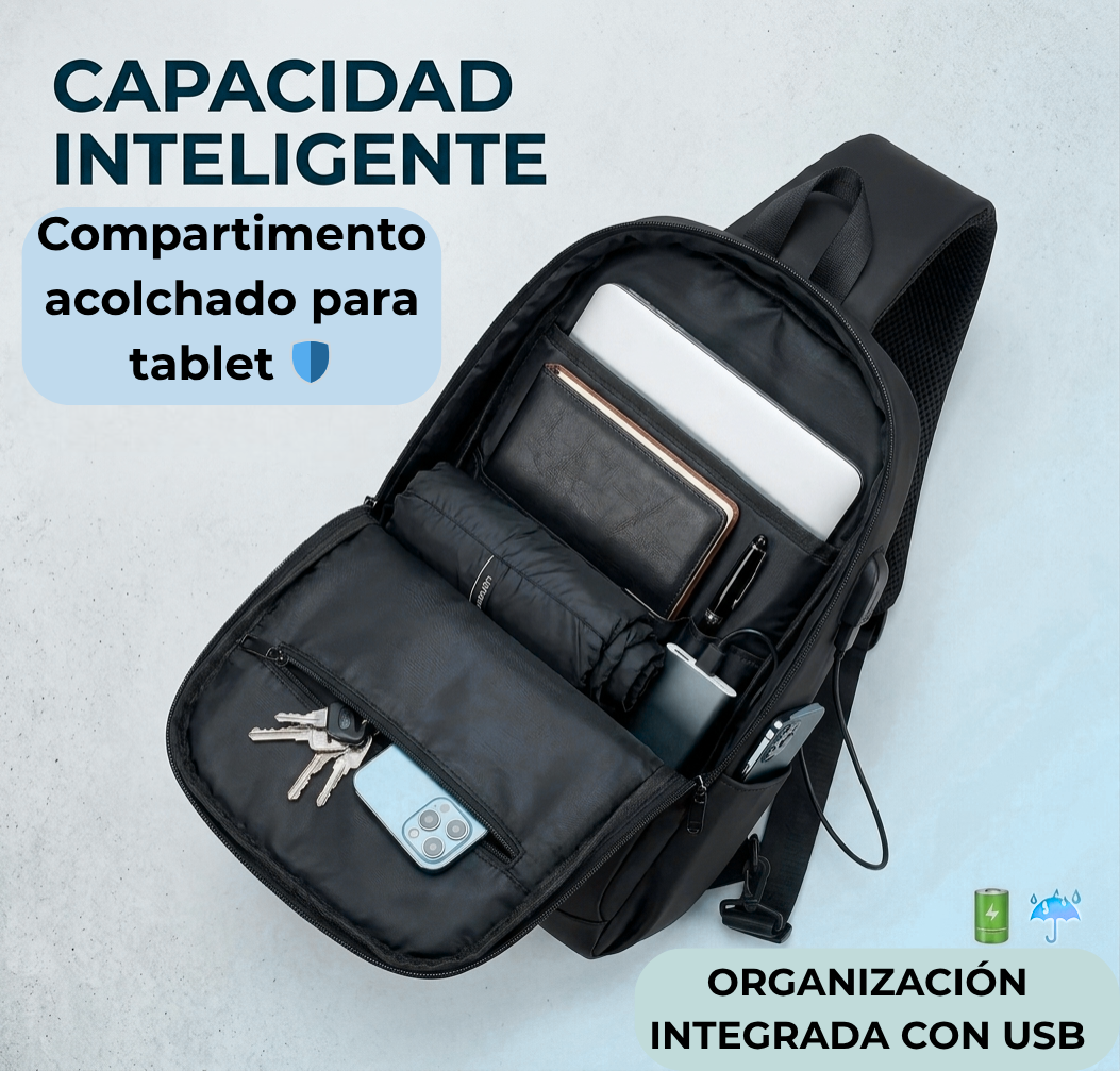 Mochila Bandolera Névora: Estilo Urbano, Seguridad y Carga USB.